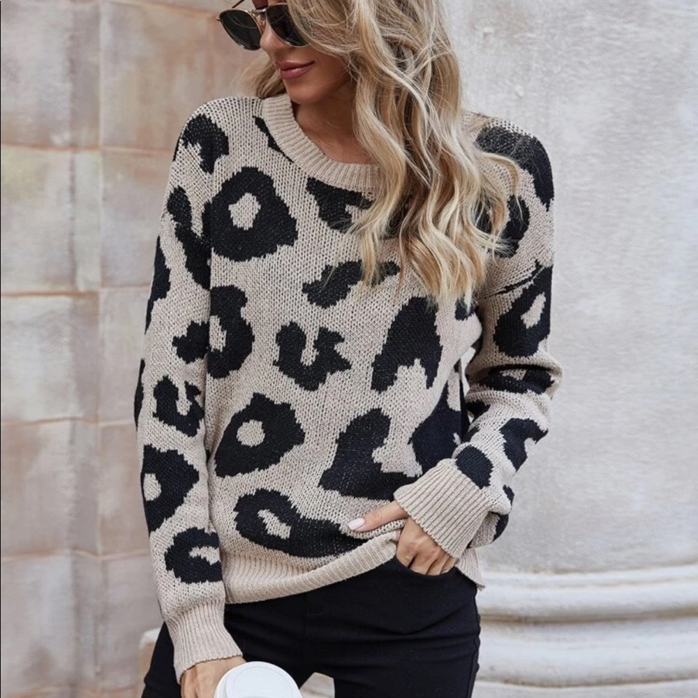 Leopard print sweater classic fall winter knit - Picture 1 of 3